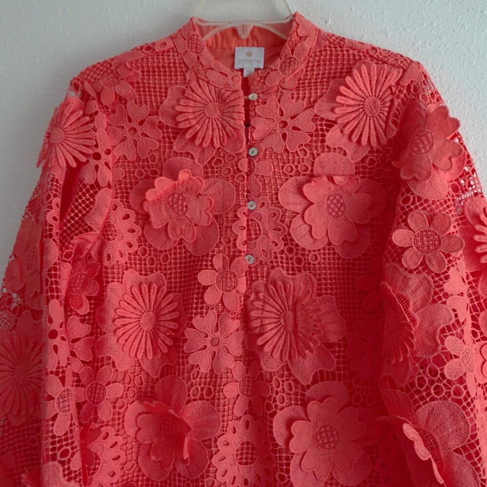 J.Marie Seraphina Dress Size XS Pink Coral Short Floral 3D Lace Long Sleeve - Picture 2 of 8